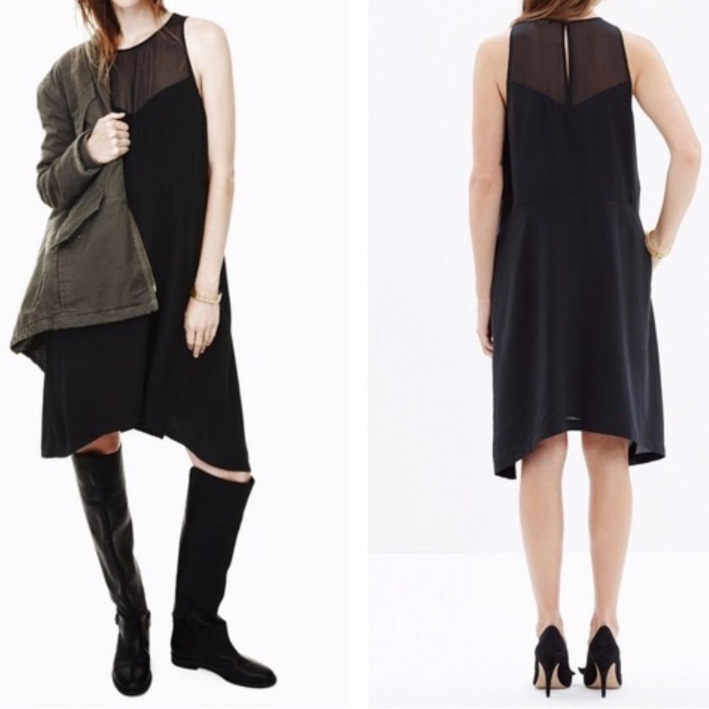 Madewell Parkview Silk Sleeveless Shift Dress (Black)
